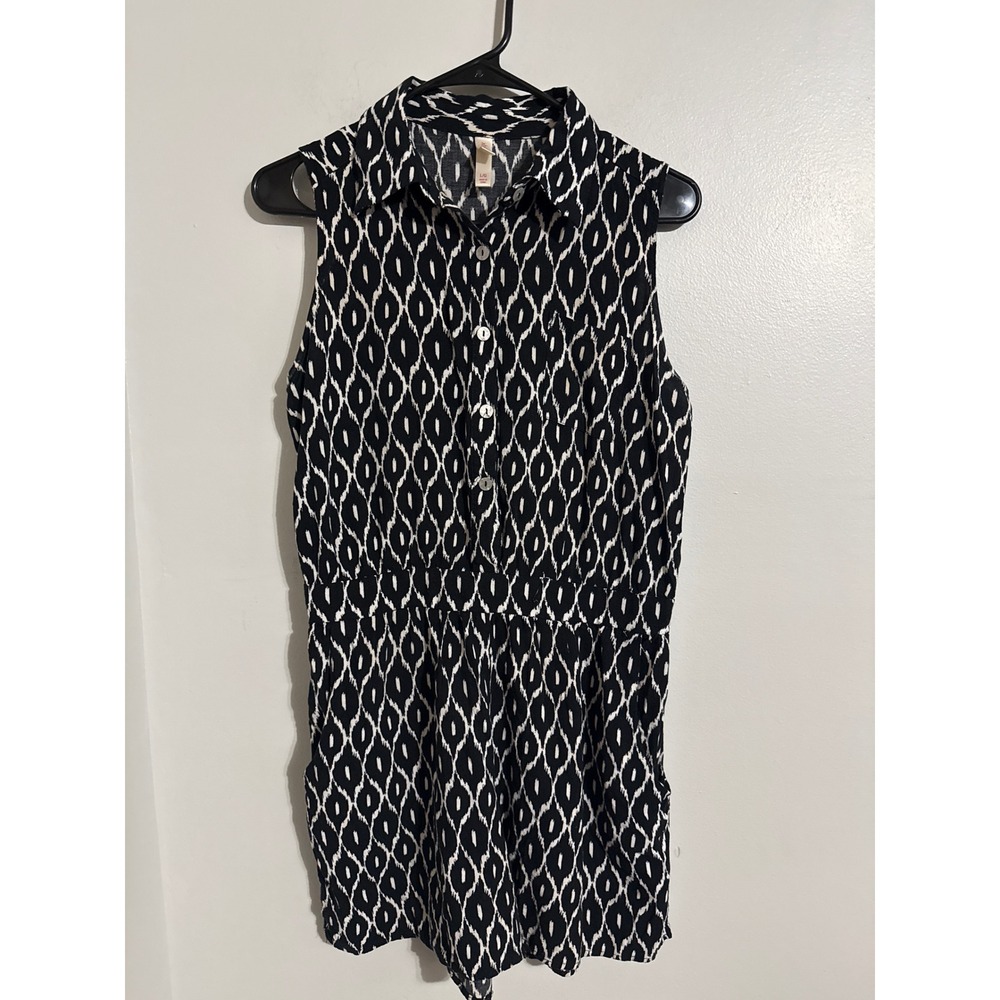 Xhilaration Womens Black White Ikat Sleeveless Romper  Elastic Waist L